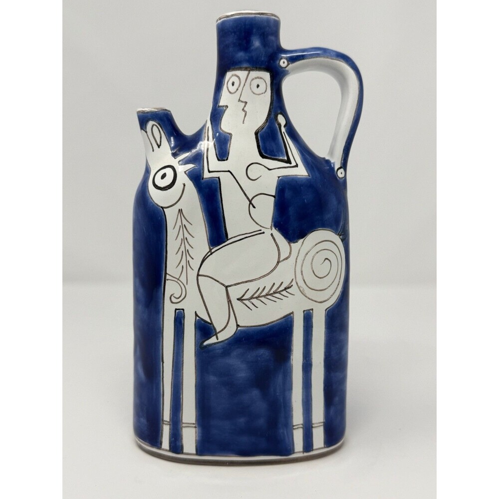 Desimone Hand-Painted Blue & White Ceramic Art Pottery Pitcher Figural